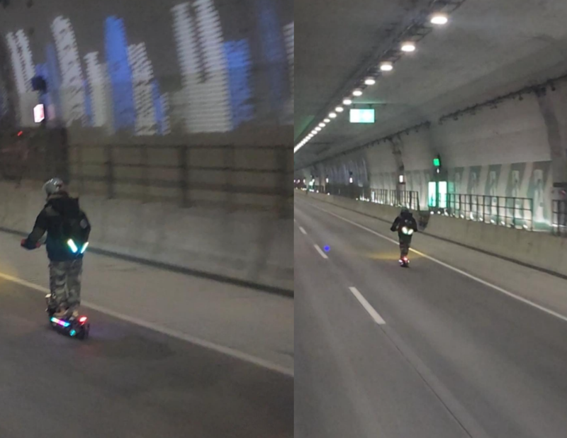 경부고속도로 지하터널에 등장한 킥보