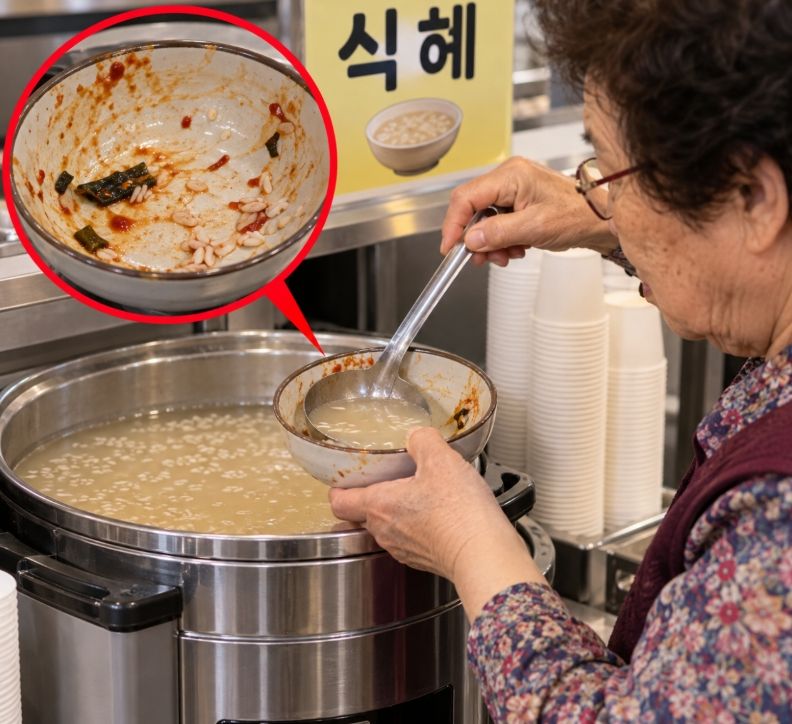 무료 식혜 퍼 가더니 먹던 그릇째 