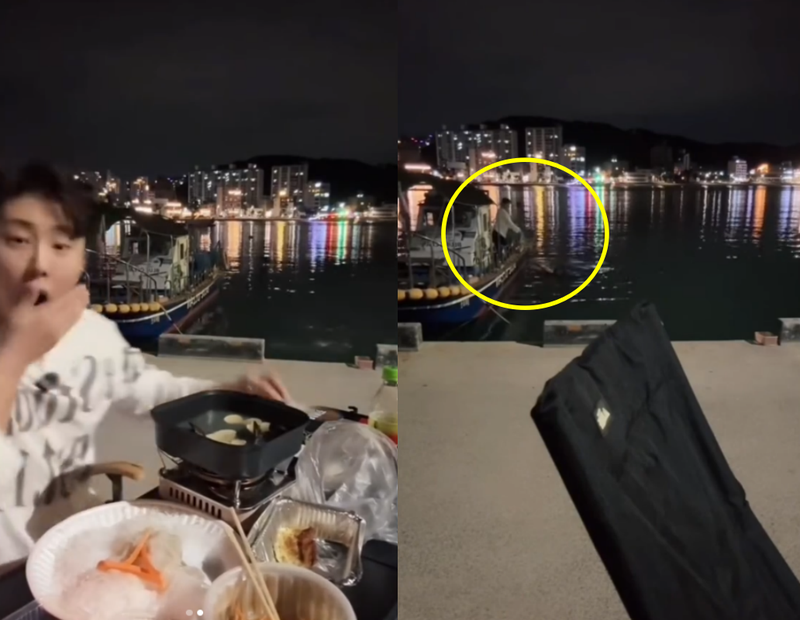부둣가에서 생방 중 시민 구조한 인